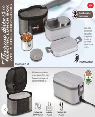 ThermoBite Slim: Electric Lunch Box with 2 Steel Containers | Carry Bag included