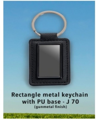 Rectangle metal keychain with PU base (gunmetal finish)