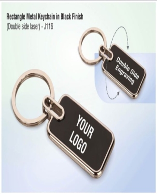 Rectangle metal keychain in Black finish (Double side laser)