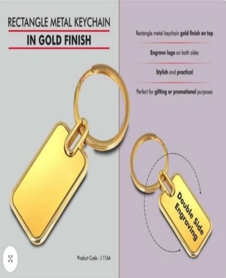 Rectangle metal keychain in Gold finish (Double side laser)