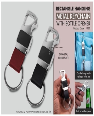 Rectangle hanging metal keychain with Bottle Opener | Gunmetal Plate with PU strap