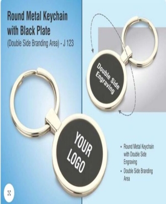 Round metal keychain with Black plate (Double side branding area)