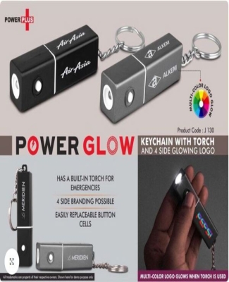 PowerGlow keychain with Torch and 4 side Glowing Logo