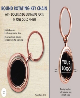 Round Rotating Key chain with Double side Gunmetal plate in Rose Gold Finish