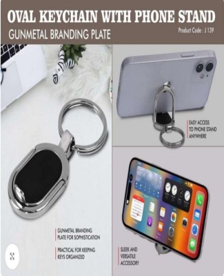 Oval Keychain with Phone stand | Gunmetal branding plate