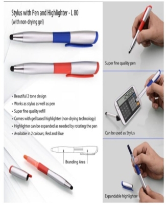 Stylus pen with non-drying Gel highlighter