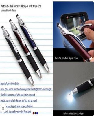 Write in the dark executive 'Click' pen with stylus (brass body) (Triangle shape)