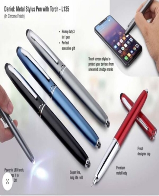 Daniel: Metal stylus pen with torch (chrome finish)