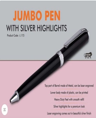 Jumbo pen with Silver highlights | Metal and plastic barrel