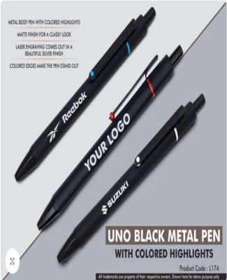 Uno Black Metal Pen with Colored highlights