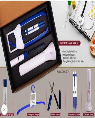 Doctor Lamp set: Folding Coat hanger, Lint remover, Folding scissors, Pen/Pencil combo, COB Desk lamp | 5 pc set