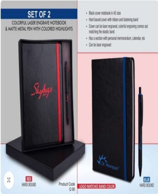 Laser Engrave Color Notebook with Metal Highlight pen Gift set in Premium box