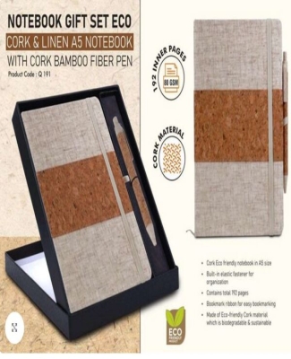 Notebook Gift set Eco: Cork & Linen A5 Notebook With Cork Bamboo Fiber Pen