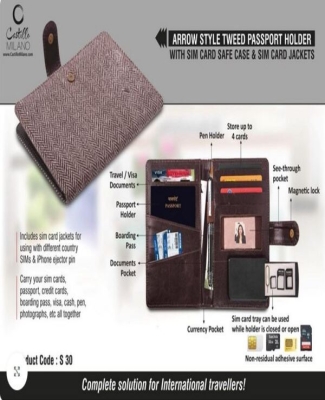 Arrow style Tweed Passport holder with Sim Card Safe Case & Sim Card Jackets