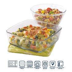 COMBINATION SET OF 2 (MIXING BOWL 1.3 L PLASTIC LID + SQUARE DISH 1.6 L PLASTIC LID)