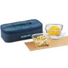 FOODLUCK GLASS LUNCH BOX (SQUARE - SET OF 2 BLUE) - HORIZONTAL