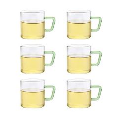 SET OF 6 COLOUR MUGS GREEN HANDLE