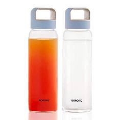 SET OF 2 CRYSTO WIDE GLASS BOTTLE WITH BLUE LID (NEW ARRIVAL)