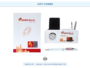 GIFT COMBO  ICICI Bank ( Note Book + Table Clock with Mobile Holder + Pen)