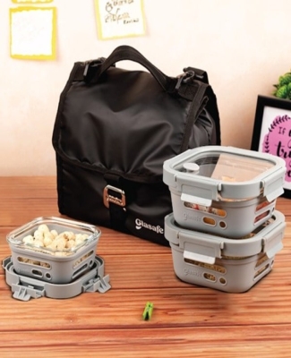 Carry & Go Combo 3 - 1pc 320ml Tiffin+ 2pc 520ml Tiffin+ 1pc Grip 'N' Go Lunch Bag