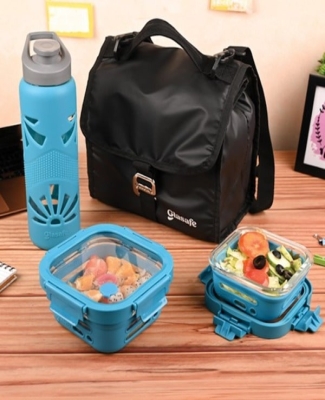 Carry & Go Combo 4 - 1pc Sillicon Bottle+ 1pc 320ml Tiffin+ 1pc 520ml Tiffin+ 1pc
Grip 'N' Go Lunch Bag