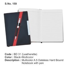 Multicolor A 5 Dateless Hard Bound Notebook with pen (192 Pages)