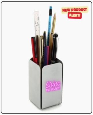 METAL STATIONERY CUM PEN HOLDER SLIVER COLOR