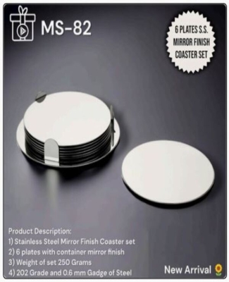 STAINLESS STEEL MIRROR FINISH 6 PLATES COASTER SET