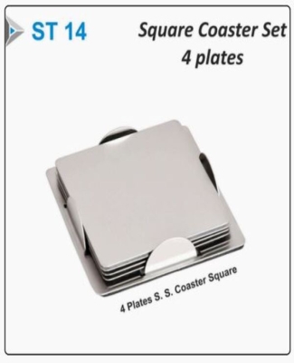 STAINLESS STEEL 4 PLATES COASTER SET