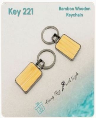 Bamboo Wood Metal Frame Keychain