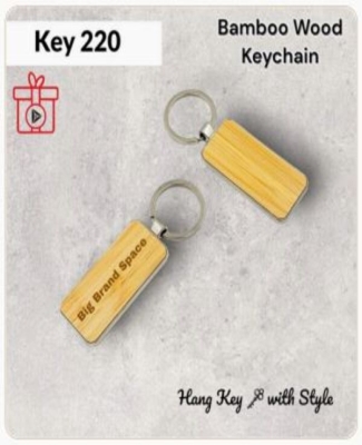 Bamboo Wood Metal Frame Keychain