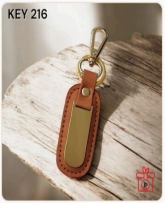 Mat Tan Color Leatherette with Gold Steel Dock Hook Keychain