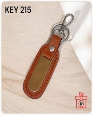 Texture Tan Color Leatherette with Rose Gold Steel Dock Hook Keychain