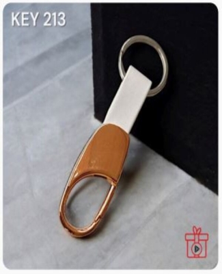 Metal Hook Rose Gold Finish with White Leatherette Loop Keychain