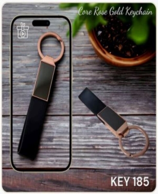 Core Metal Rose Gold Finish with Black Leatherette Loop Keychain