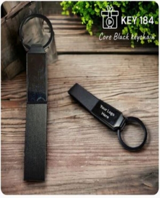 Core Metal Black Coated with Black Leatherette Loop Keychain