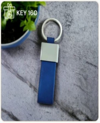 Metal with Chrome Finish with Blue Leatherette Loop Keychain