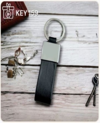 Metal with Chrome Finish with Black Leatherette Loop Keychain