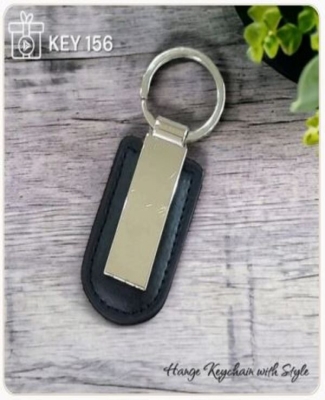 Metal with Chrome Finish with Black Leatherette Keychain