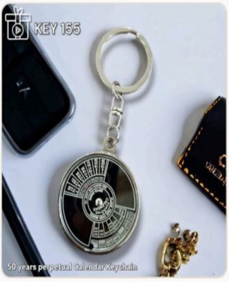 Metal Perpetual Calendar Round Keychain