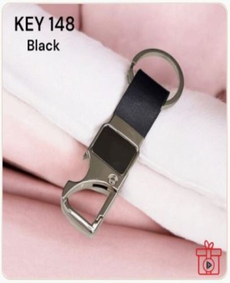 Metal Opener/Hook with Black Leatherette Loop Keychain