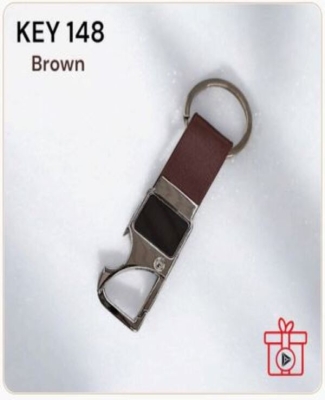 Metal Opener/Hook with Brown Leatherette Loop Keychain