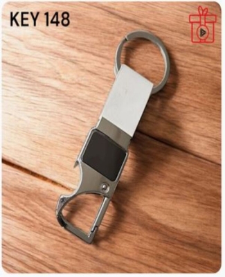 Metal Opener/Hook with White Leatherette Loop Keychain