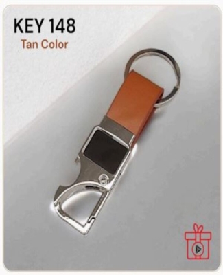 Metal Opener/Hook with Tan Leatherette Loop Keychain