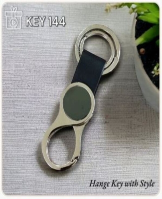 Metal Round Clutch Hook with Leatherette Loop with two Rings Keychain