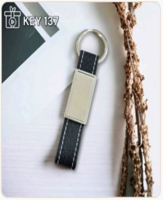 Metal Chrome Finish / with Black Leatherette Loop Keychain