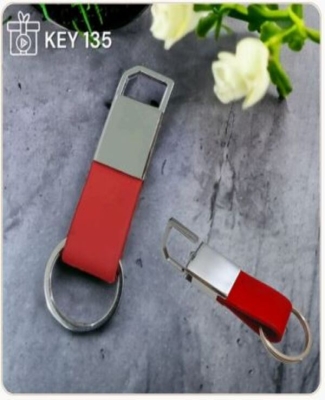 Metal Hook with Red Leatherette Loop Keychain