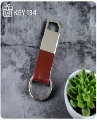 Metal Hook with Tan Leatherette Loop Keychain