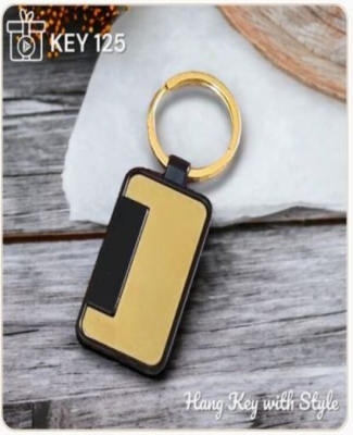 Rectangle Black Mat Metal with PVD Gold Label Steel Keychain