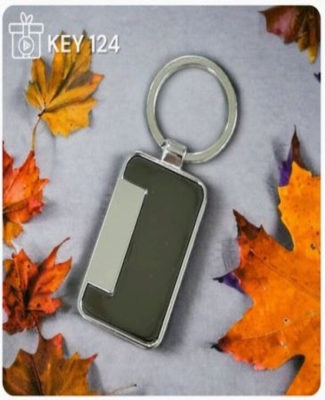 Rectangle Chrome Metal with PVD GM Label Steel Keychain